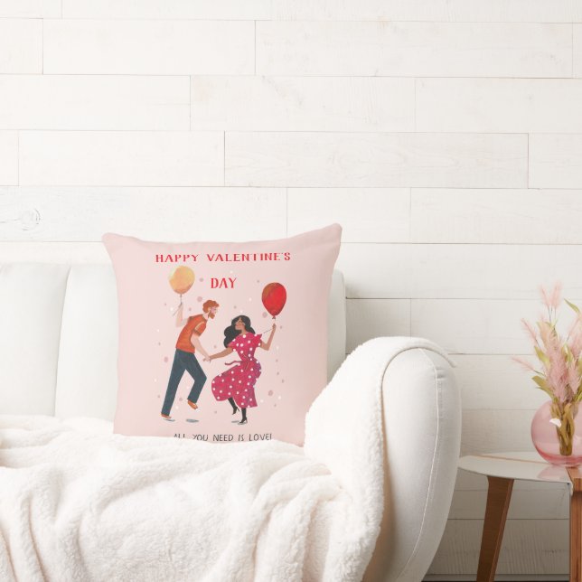 Love cute pink & red dancing people valentine throw pillow (Couch)
