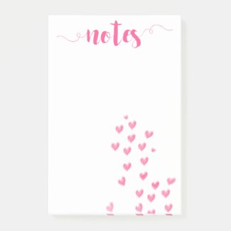 LOVE - Cute Pink Watercolor Hearts - Post-it Notes