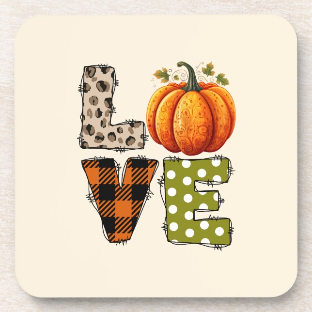 LOVE – Cute Pumpkin & Polka Dot Letters Beverage Coaster (Front)