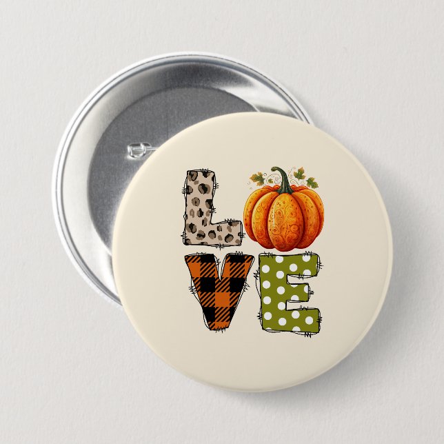 LOVE – Cute Pumpkin & Polka Dot Letters Button (Front & Back)