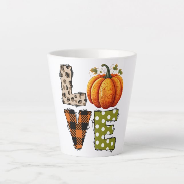 LOVE – Cute Pumpkin & Polka Dot Letters Latte Mug (Front)