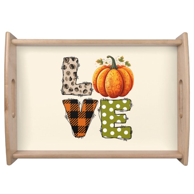 LOVE – Cute Pumpkin & Polka Dot Letters Serving Tray (Front)