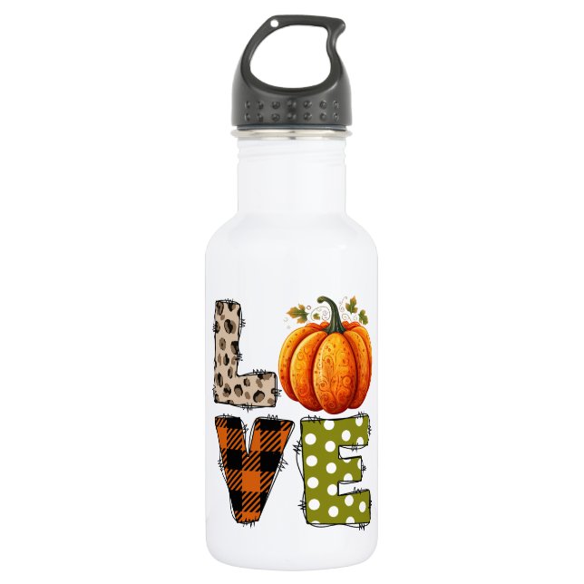 LOVE – Cute Pumpkin & Polka Dot Letters Stainless Steel Water Bottle (Front)