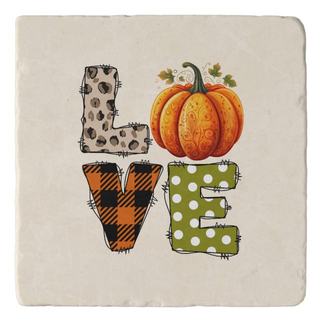 LOVE – Cute Pumpkin & Polka Dot Letters Trivet (Front)