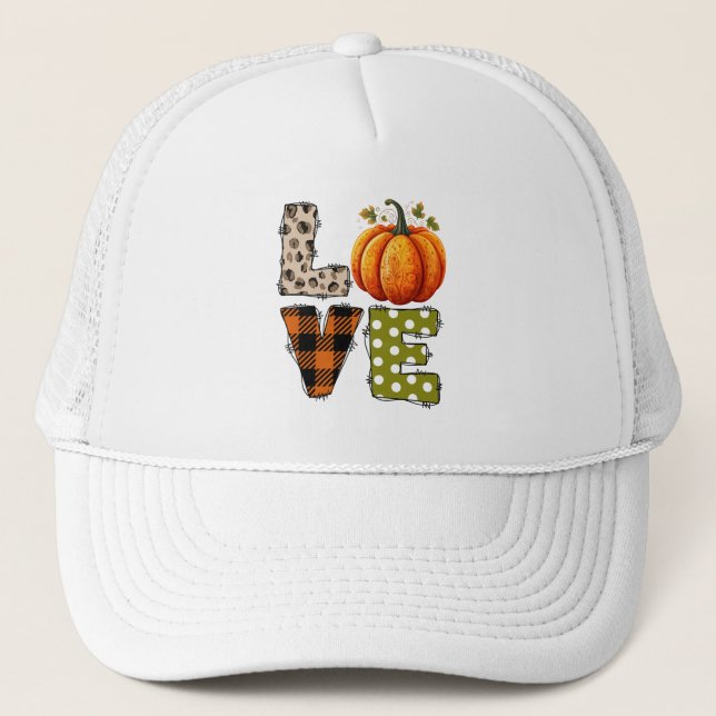 LOVE – Cute Pumpkin & Polka Dot Letters Trucker Hat (Front)