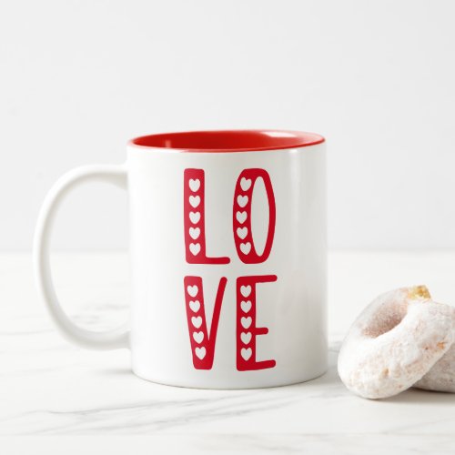 Love Cute Red Hearts Typography Valentines Day Two_Tone Coffee Mug