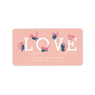 LOVE Cute Red Panda Pink Address Label