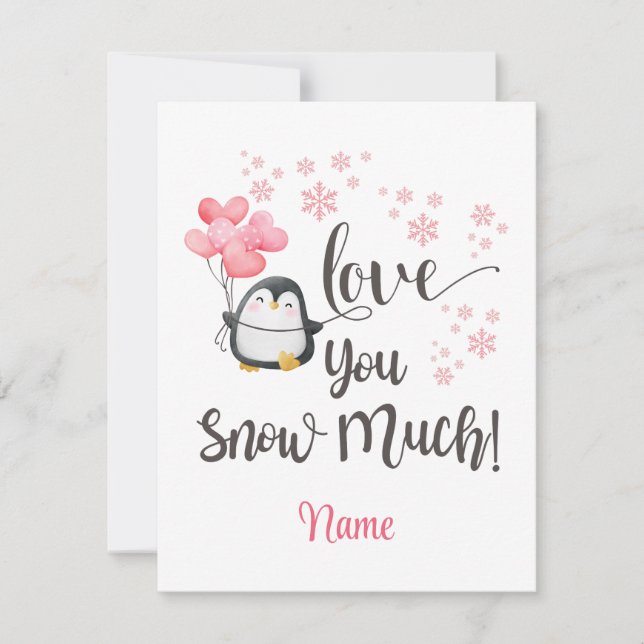 Love - Cute Valentine Penguin Personalized Note Card (Front)