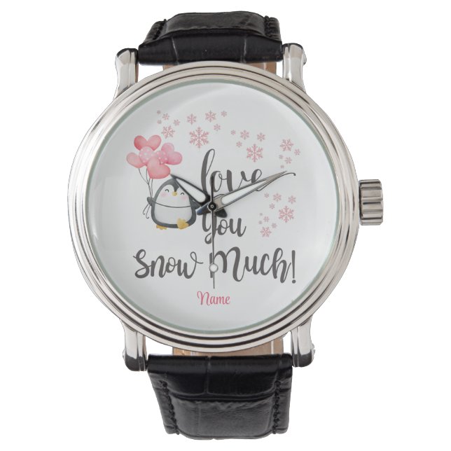 Love - Cute Valentine Penguin Personalized Watch (Front)