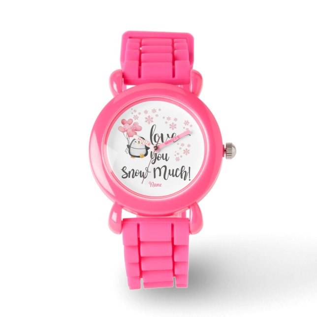Love - Cute Valentine Penguin Personalized Watch (Front)