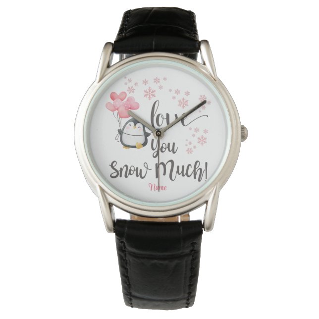 Love - Cute Valentine Penguin Personalized Watch (Front)