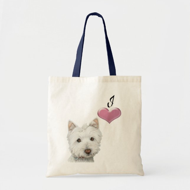 Love Cute Westie Dog Art with 3D Heart Tote Bag (Front)