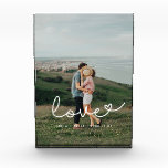 Love cute whimsical script couple photo block<br><div class="desc">Showcase your favorite wedding pictures with this modern photo block,  with the word Love in a beautiful text overlay. You can easily change the color and size of the text to fit your picture.</div>