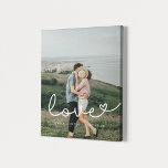 Love cute whimsical script couple photo canvas print<br><div class="desc">Showcase your favorite wedding pictures with this modern print,  with the word Love in a beautiful text overlay. You can easily change the color and size of the text to fit your picture.</div>