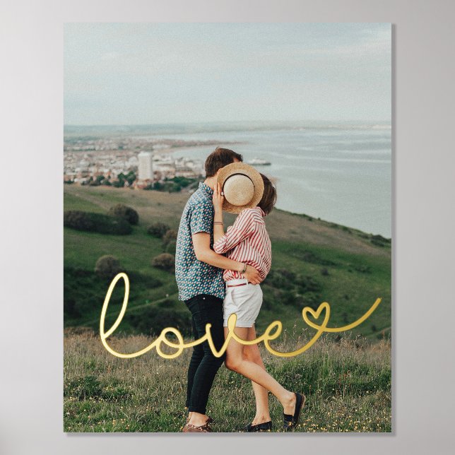 Love cute whimsical script couple photo gold foil prints (Front)