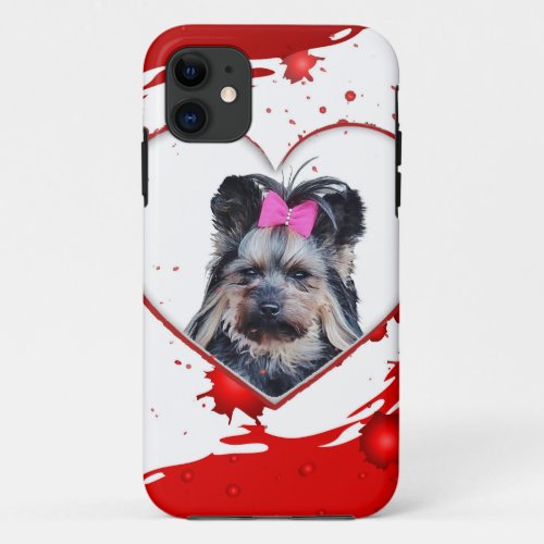 Love Cute Yorkies Yorkshire Terrier Red Heart iPhone 11 Case