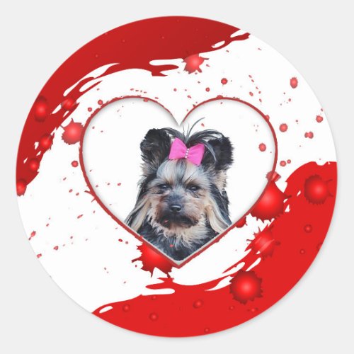 Love Cute Yorkies Yorkshire Terrier Red Heart Classic Round Sticker