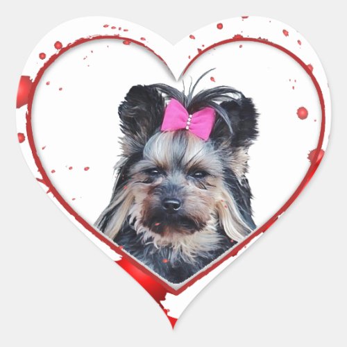 Love Cute Yorkies Yorkshire Terrier Red Heart Heart Sticker