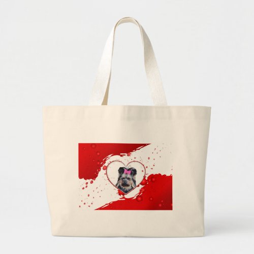 Love Cute Yorkies Yorkshire Terrier Red Heart Large Tote Bag