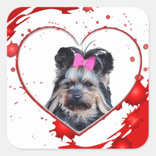 Love Cute Yorkies Yorkshire Terrier Red Heart Square Sticker