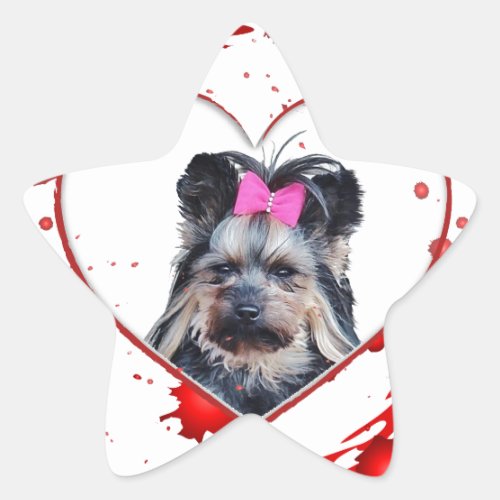 Love Cute Yorkies Yorkshire Terrier Red Heart Star Sticker
