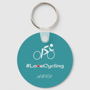 Love cycling add initials custom turquoise keychain