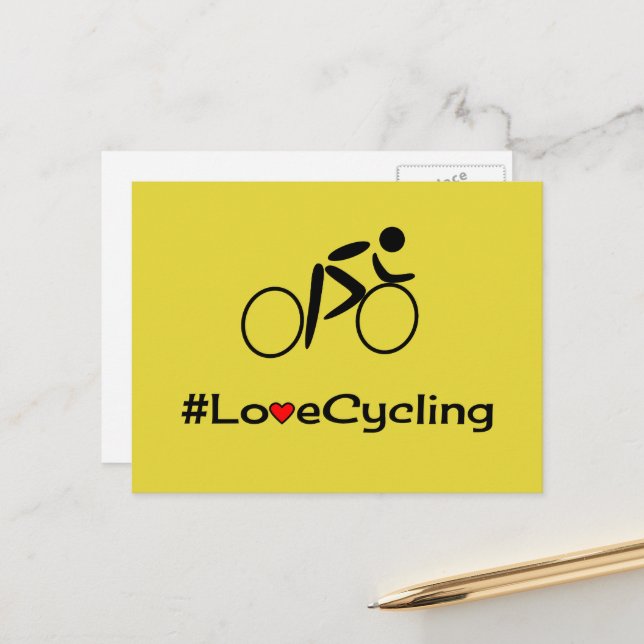 Love cycling pictogram yellow postcard (Front/Back In Situ)
