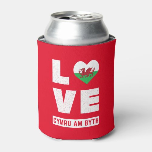 Love Cymru Am Byth Wales Flag Welsh Roots Vintage Can Cooler