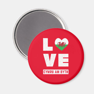 Love Cymru Am Byth Wales Flag Welsh Roots Vintage Magnet