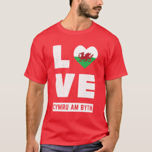 Love Cymru Am Byth Wales Flag Welsh Roots Vintage T-Shirt