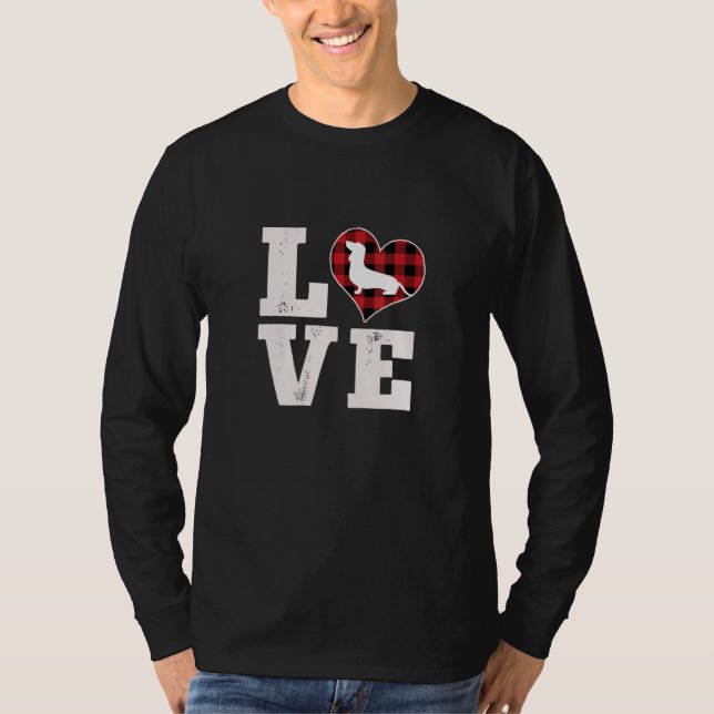 Love Dachshund Dog Lover Gifts Buffalo Plaid Valen T-Shirt (Front)