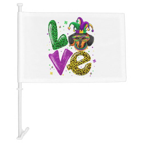 LOVE Dachshund Dog Mask Plaid Leopard Mardi Gras Car Flag