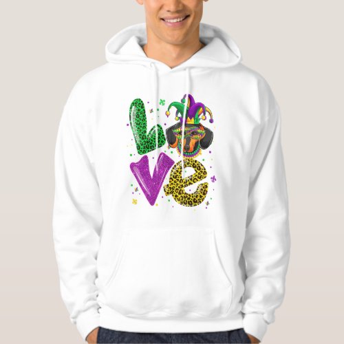 LOVE Dachshund Dog Mask Plaid Leopard Mardi Gras Hoodie