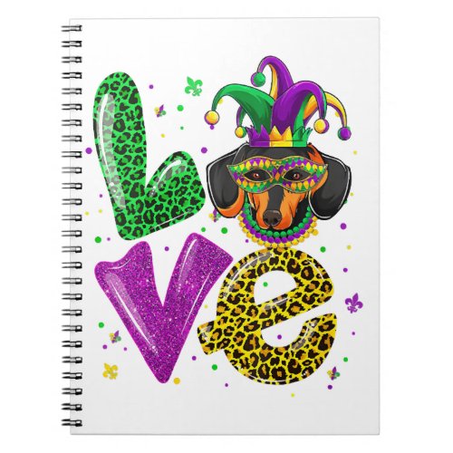 LOVE Dachshund Dog Mask Plaid Leopard Mardi Gras Notebook
