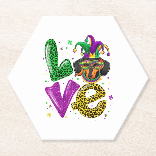 LOVE Dachshund Dog Mask Plaid Leopard Mardi Gras Paper Coaster