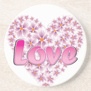 Love Daisy Heart Pink Drink Coaster