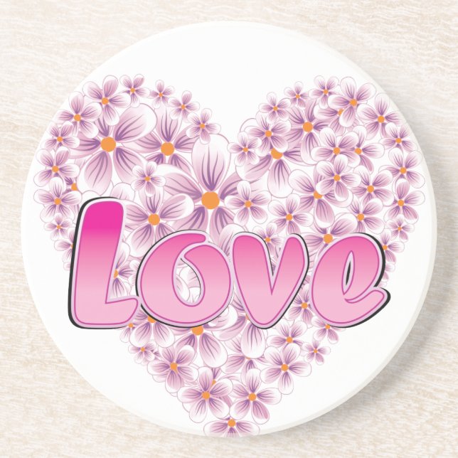 Love Daisy Heart Pink Drink Coaster (Front)