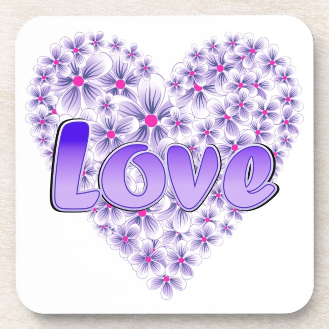 Love Daisy Heart Purple Beverage Coaster (Front)
