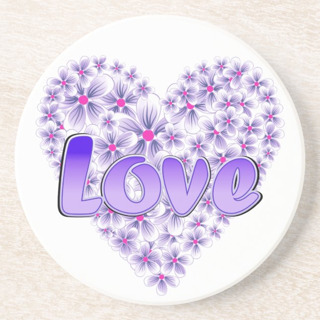 Love Daisy Heart Purple Sandstone Coaster (Front)