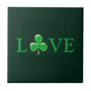 Love dark Green Clover Shamrock St. Patrick's Day Ceramic Tile
