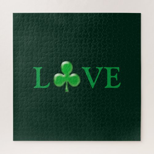 Love dark Green Clover Shamrock St Patricks Day Jigsaw Puzzle