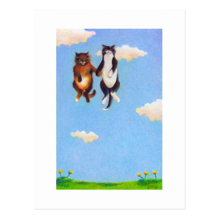 Love dating cat art fun Smitten cute cats floating Post Card