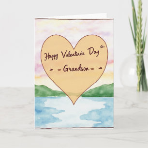 Love Day Grandson Heart Watercolor Card