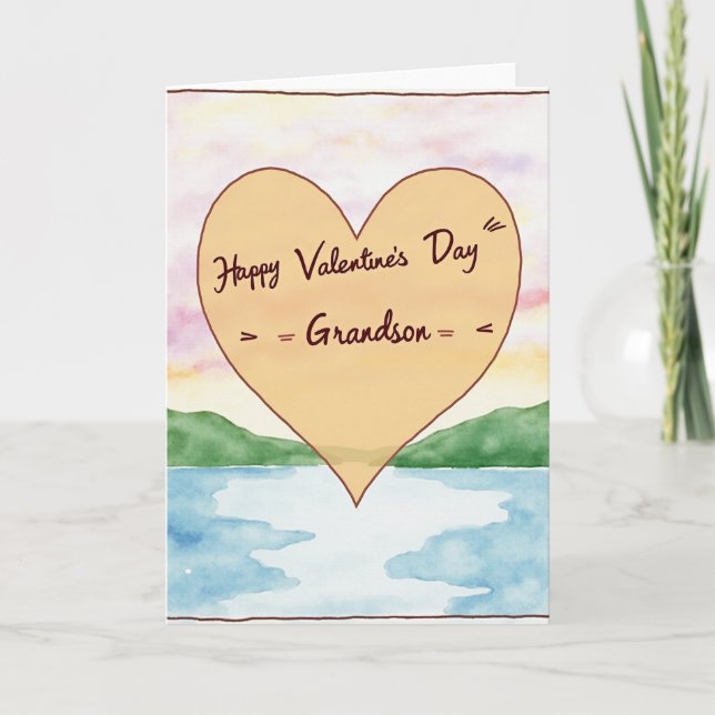 Love Day Grandson Heart Watercolor Card (Front)