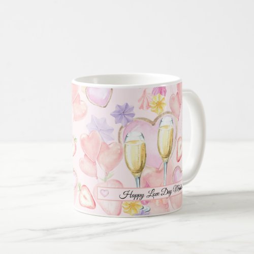 Love Day Watercolor Hearts and Sweets Pattern Coffee Mug