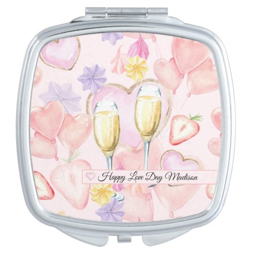 Love Day Watercolor Hearts and Sweets Pattern Compact Mirror