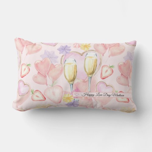 Love Day Watercolor Hearts and Sweets Pattern Lumbar Pillow
