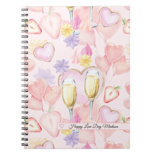 Love Day Watercolor Hearts and Sweets Pattern Notebook