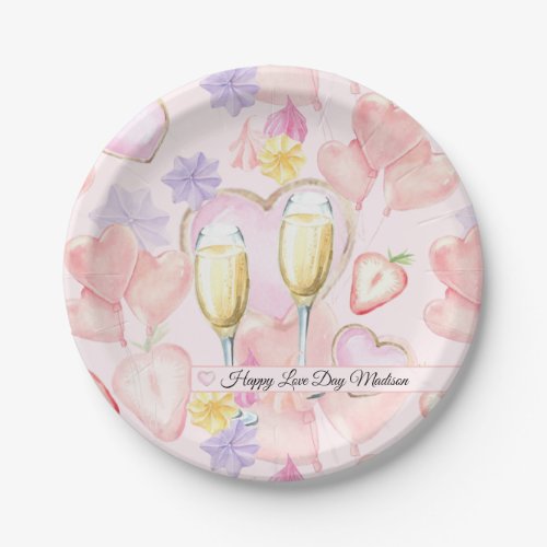 Love Day Watercolor Hearts and Sweets Pattern Paper Plates