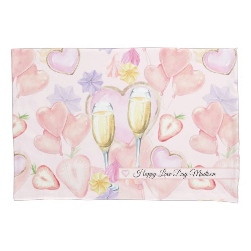 Love Day Watercolor Hearts and Sweets Pattern Pillow Case